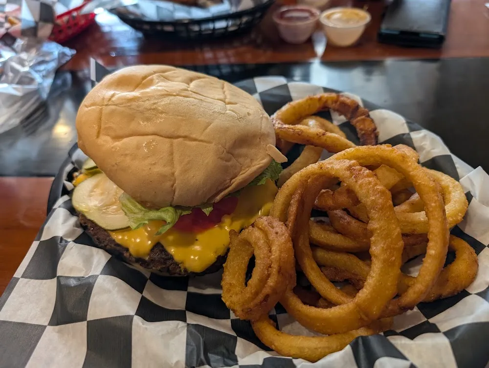 Original Wimpy Burger and Onion Rings